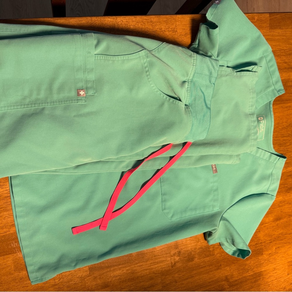Figs Teal Medical Scrub Set with Pink Accent